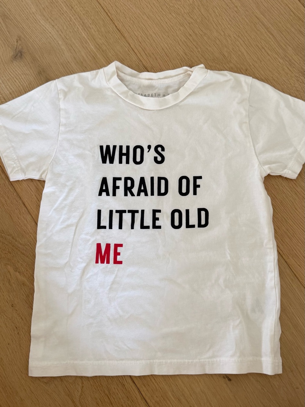 White Kids Short-Sleeve Graphic Tee with Black & Red Text